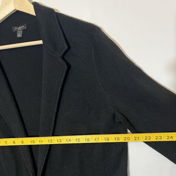 Talbots Wool Blend Knit Sweater Cardigan Women Petite Large Black Open Front - Picture 6 of 8
